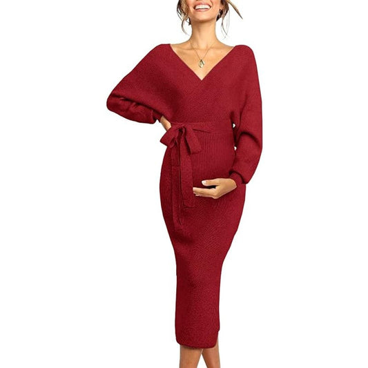 Women's Sweater Dress, Maternity, Nursing, Any Dress-up Occasion, XL, Burgundy