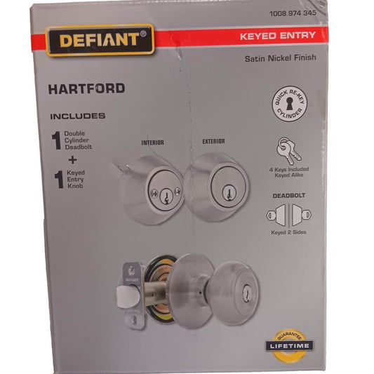 Defiant Hartford Satin Nickel Combo Pack with Double Cylinder Deadbolt, NIP