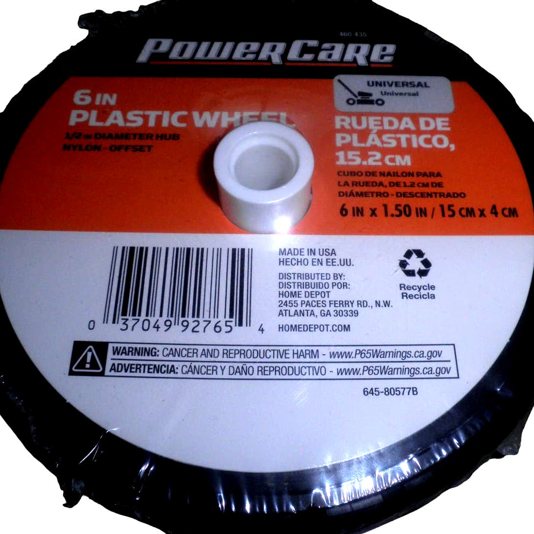 2-PK Powercare 6 in. x 1.5 in. Universal Plastic Wheel Set for Lawn Mowers