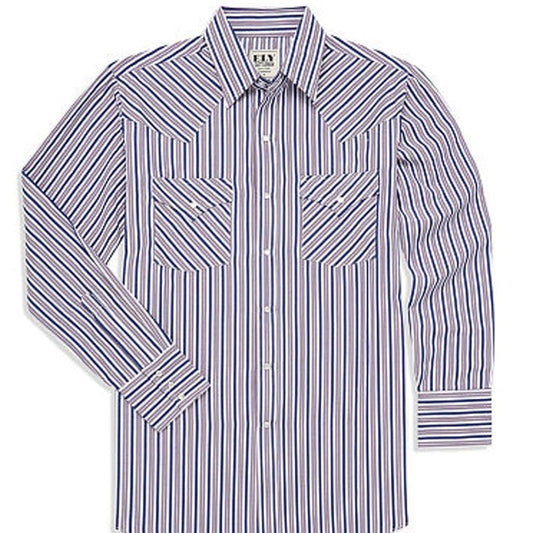 Ely Cattleman Long Sleeve Textured Stripe Western Snap Shirt- Navy White, XL