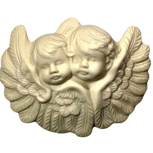 VTG Bisque Porcelain Baby Rose Gothic Cherub Trinket Dish 4.5"W x 3.5"D x 2.25"H