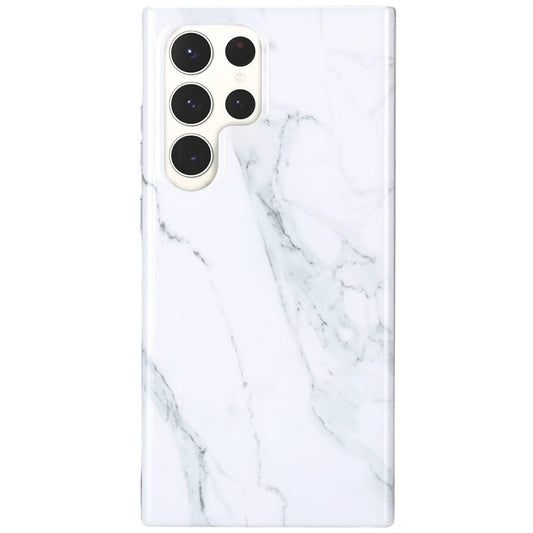 Black & White Marble Design Phone Bumper Case for Galaxy S23 Ultra ONLY, White