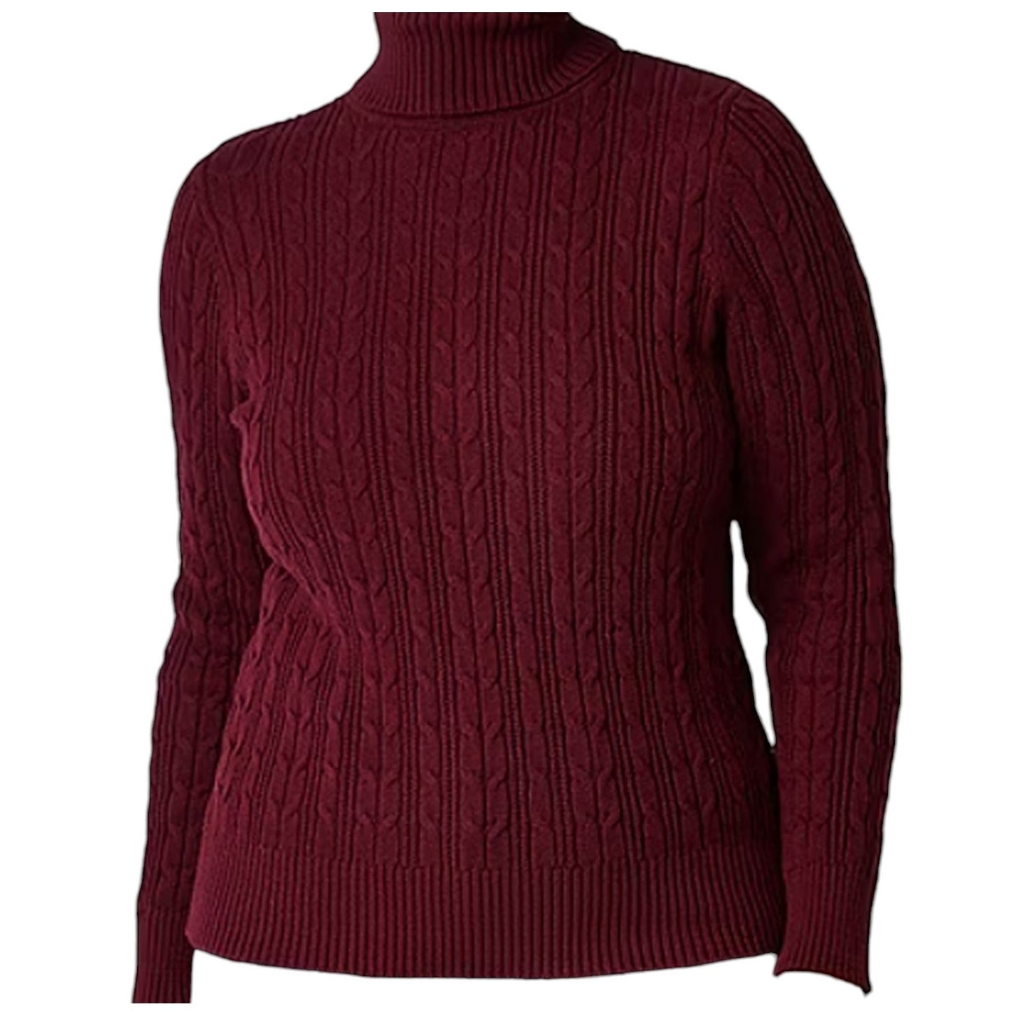 St. John's Bay Women's Turtleneck Long Sleeve Pullover Sweater, Deep Ruby, MT