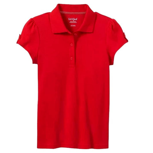 Girls' Short Sleeve Interlock Polo Shirt - Cat & Jack™ Red Small (6/6X/7)