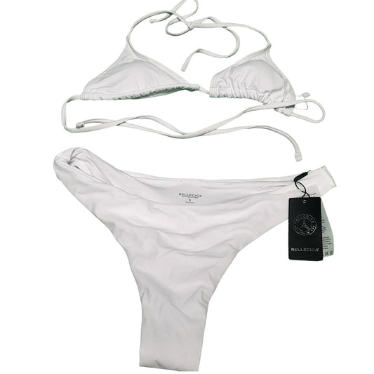 Relleciga 2-PC Bikini, Halter Triangle Bra & Thong Bottoms Swimsuit, SM, White