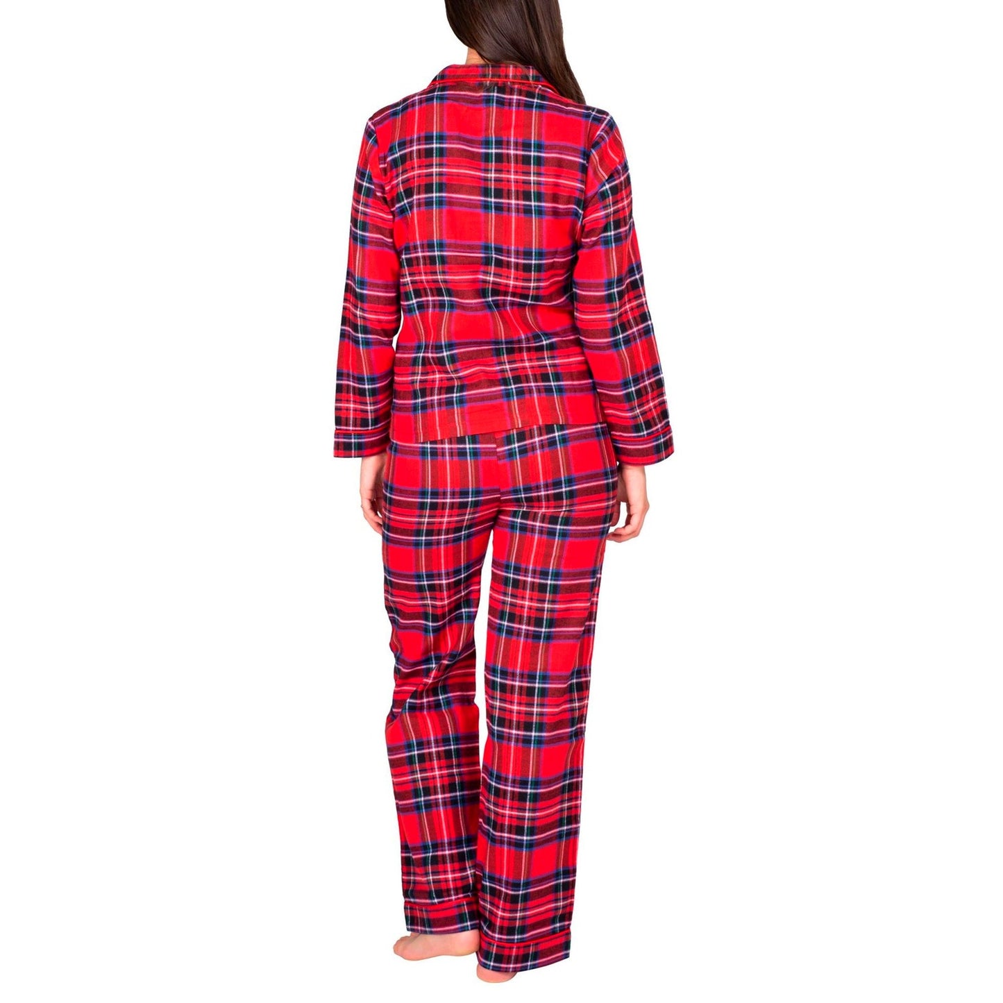 Blis Women's Sleep Long Sleeve Pajama Shirt and Pant Set, Navy Tartan Plaid, 3XL