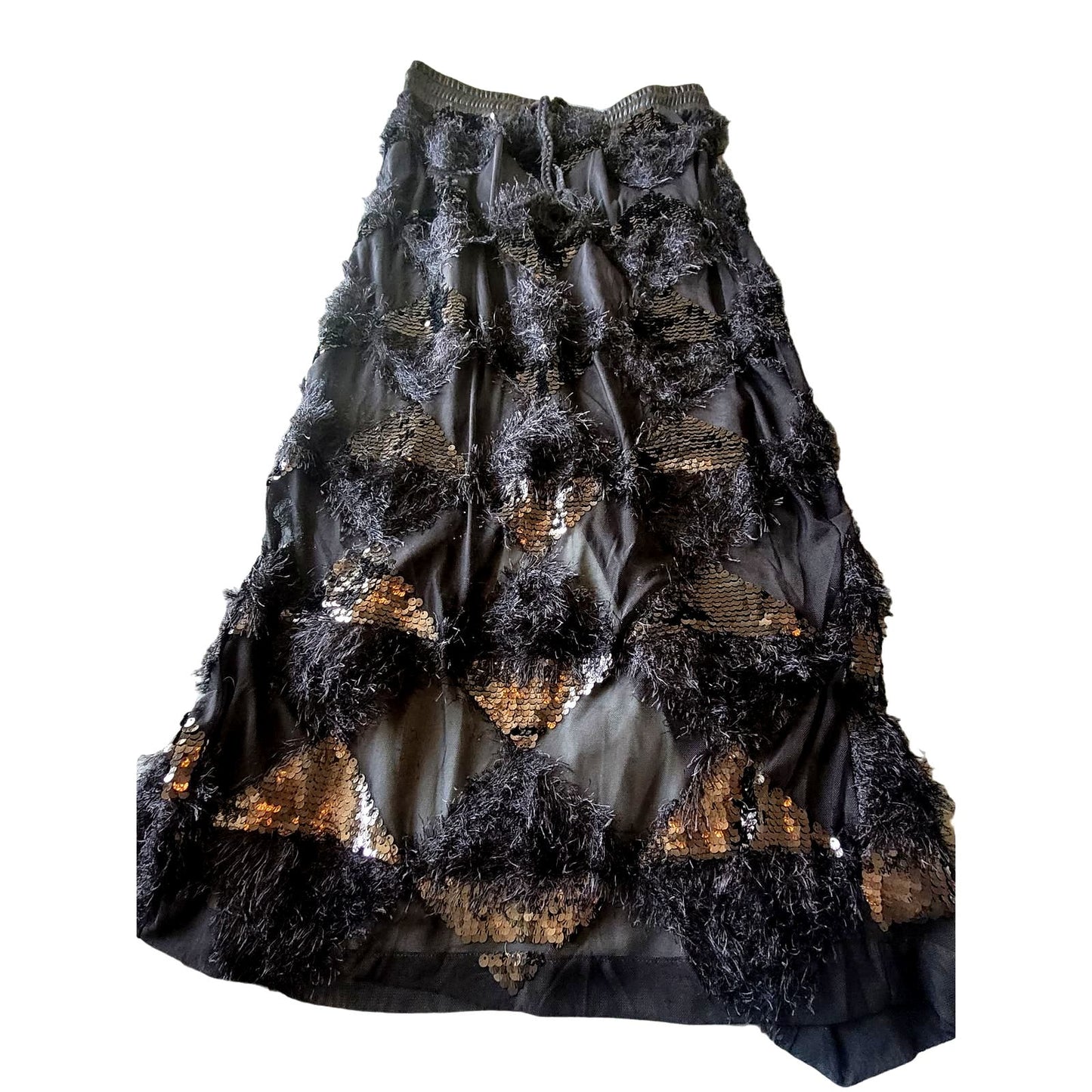 Pantora Women's Alicia Novelty Sequin & Shag Skirt, Black, Large, Waist 33.5"