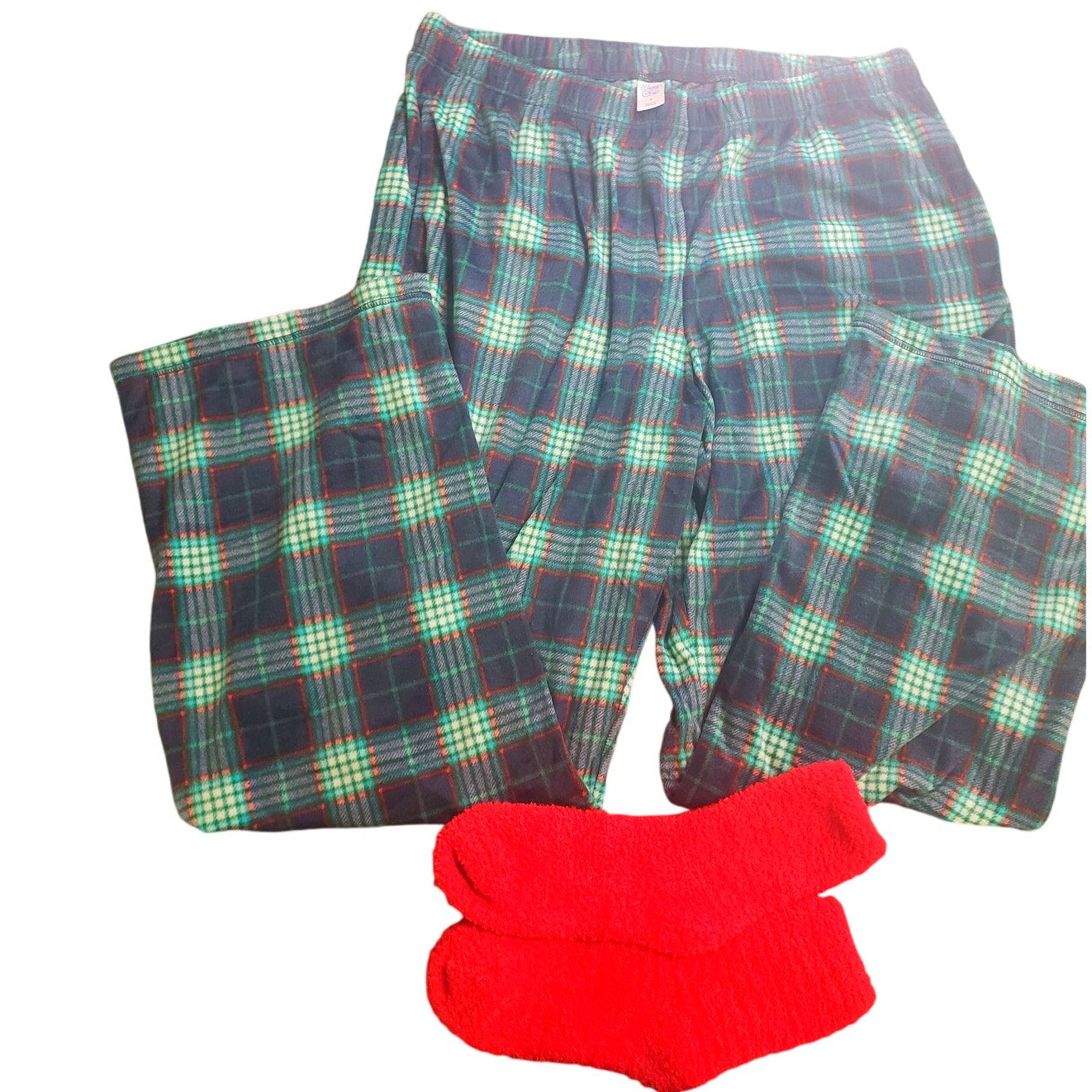 Sleep Chic Womens Flannel Pajama Pants With Socks, Green, Blue, Red Pants, XL