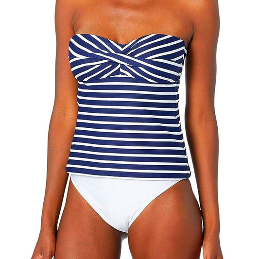 La Blanca Women's Bandeau Tankini Swimsuit Top, Indigo/Capri Stripe, 6 - 70% Off