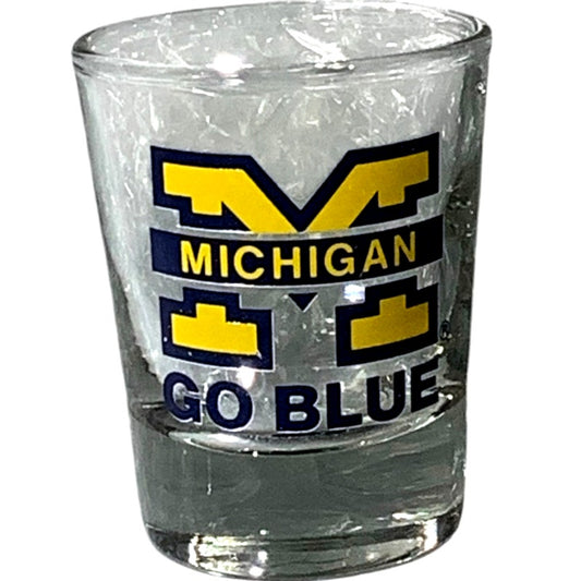 1990 Big 10 (11) NCAA Michigan Wolverines, Go Blue, Shot Glass, 2"D x 2-1/2"H