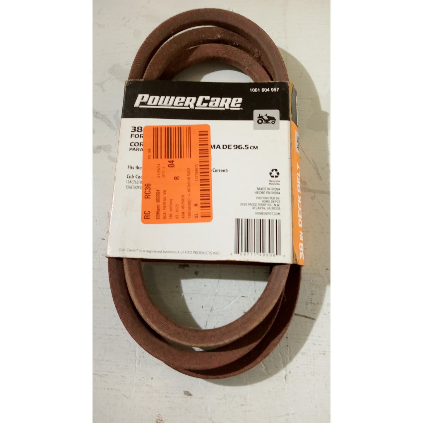 Powercare 38 in. Tractor Deck Belt Fit Multiple MTD/Cub Cadets, See Last Image