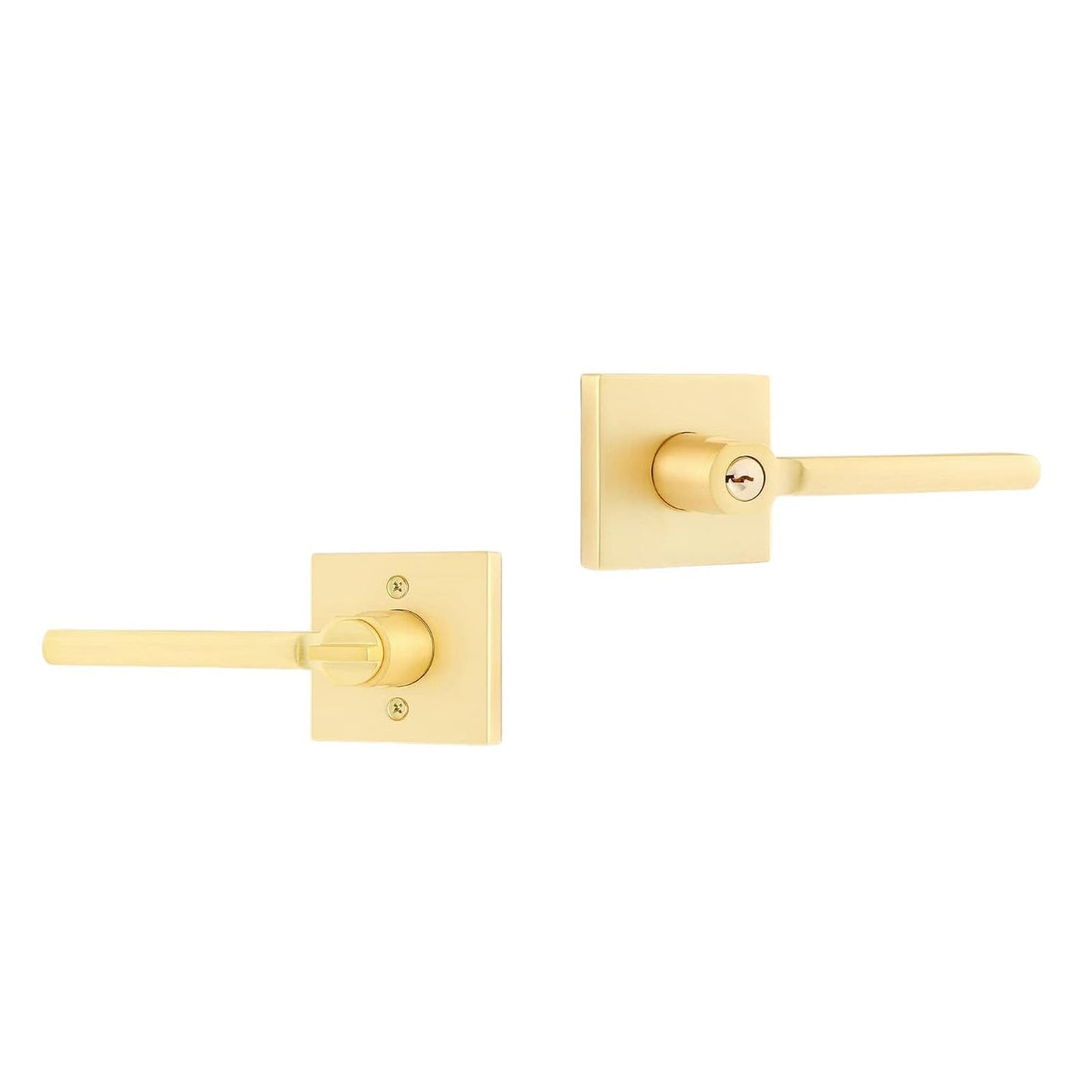 Defiant Tonebridge Satin Brass Keyed Entry Door Lever with Square Rose, ANSI 3