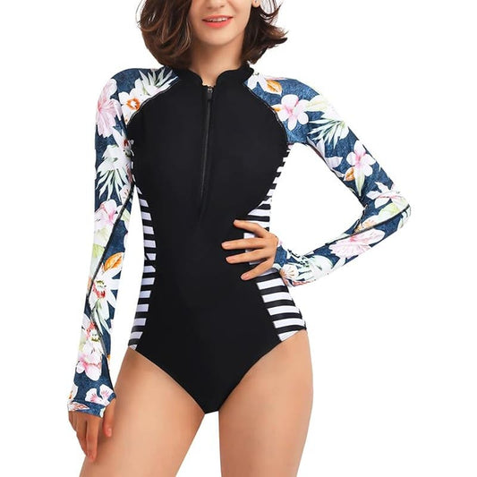 Women One Piece L/S Rash Guard UV Protection Surfing Swimsuit Bathing Suit