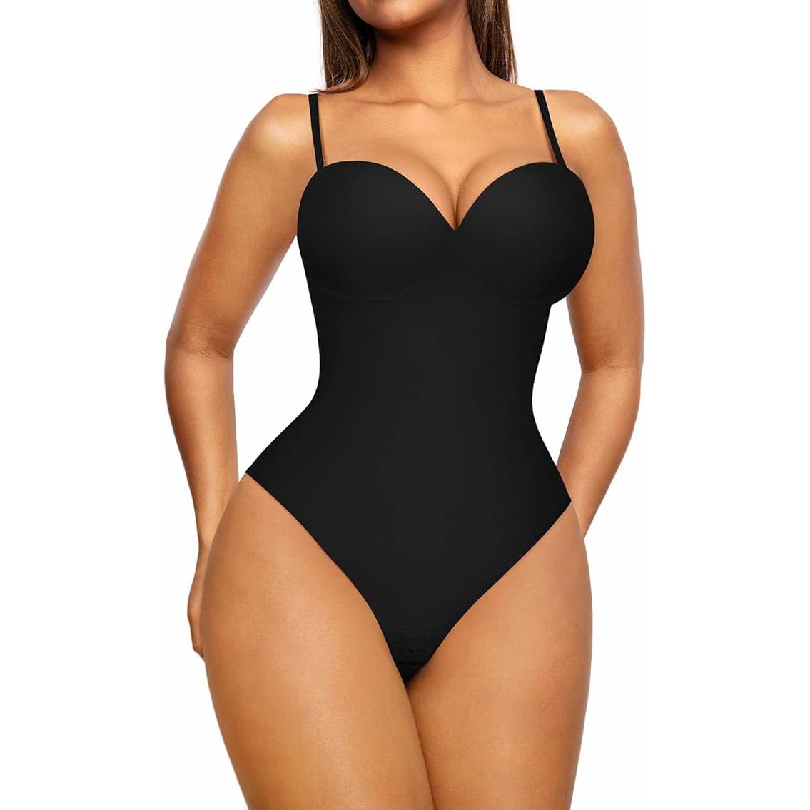 Shapewear Tummy Control Body Shaper Seamless, Cupped w/ Removable Straps, M, BLK