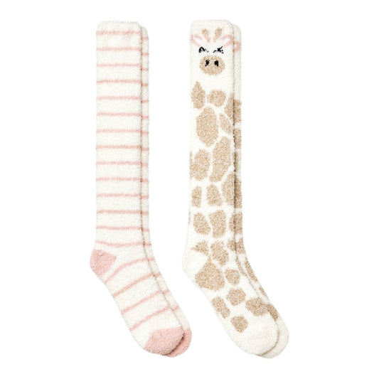 Women's Giraffe 2pk Cozy Knee High Socks - Ivory/Peach 4-10