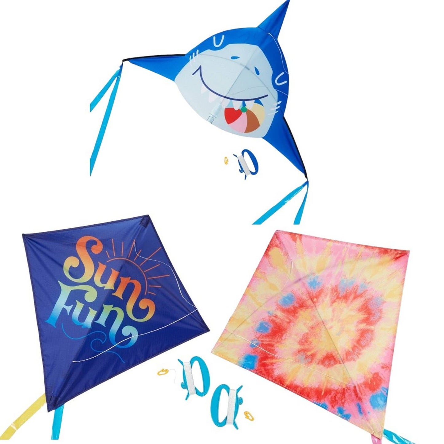 3 x Sun Squad Kites: Shark Beach Ball (1), Sun Fun(1) and Tie Dye (1), NIP