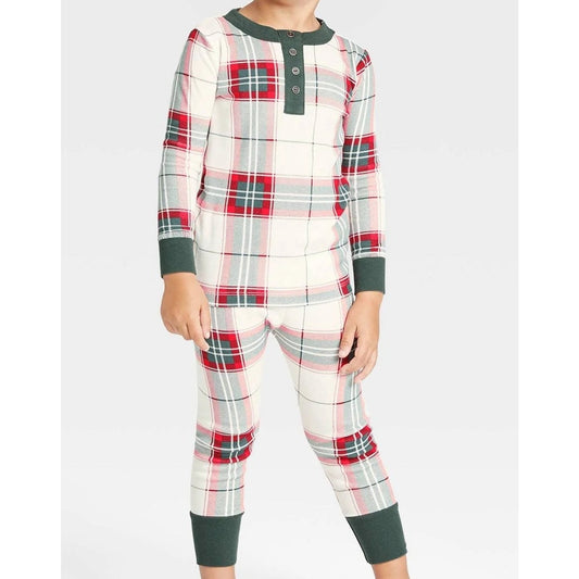 Kids' Size 4 Plaid 2pc Pajama Set Green/Red/Cream - Hearth & Hand with Magnolia