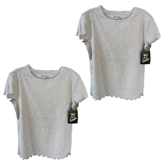 2-PK Girls' LRG (10/12) S/S Shirts, Gray, Lettuce Frill Hems - art class (2-PK)