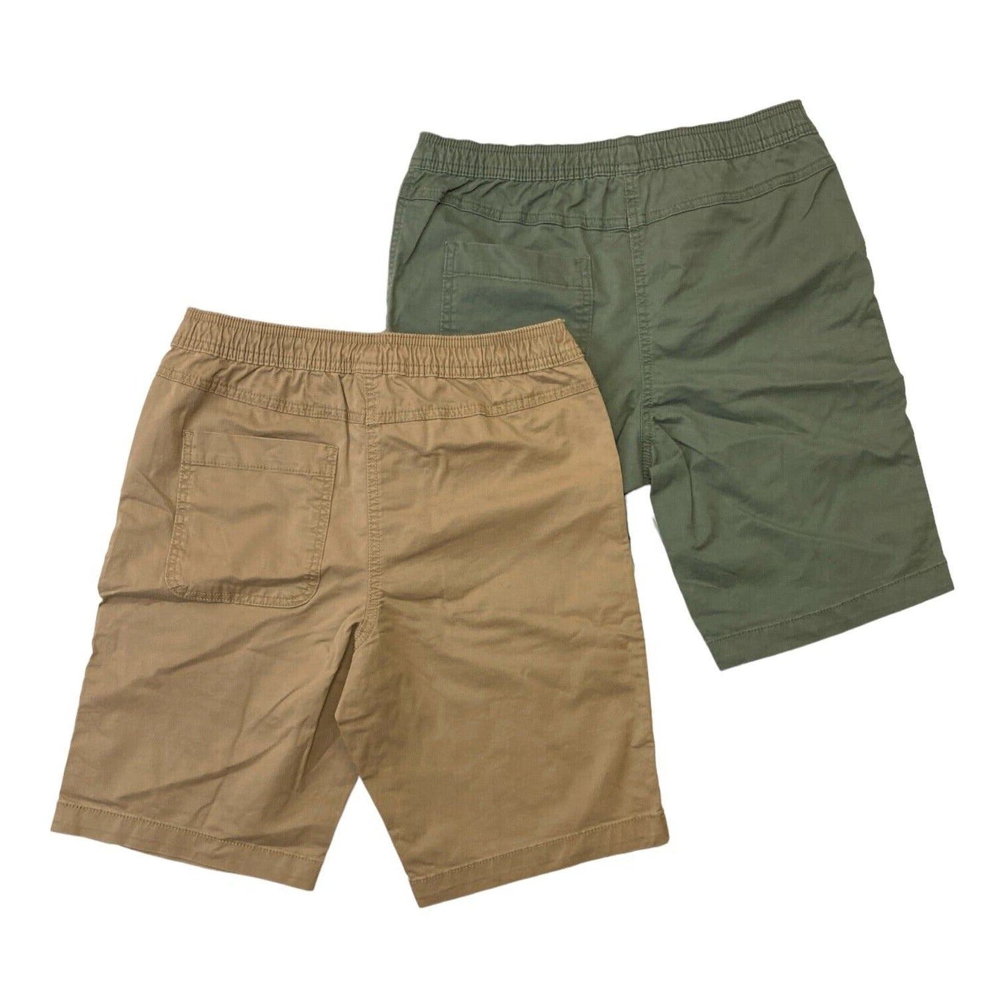 Boys 2-Pack Size 10/12 Woven Shorts Set, Green & Tan w/ Elastic Waist -Free Ship