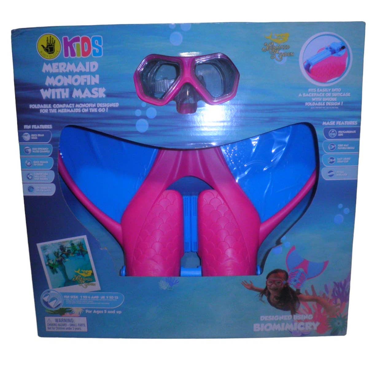 Kids' Mermaid Monofin with Mask & Fins, Pink/Blue, by Body Glove, NIB