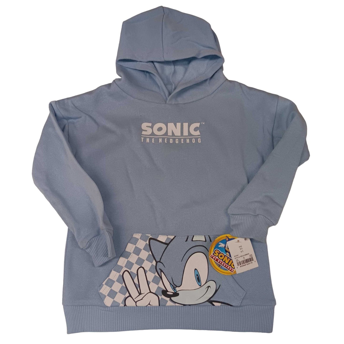 Boys' XS (4-5) Blue Sonic The Hedgehog Cotton Fleece Pullover Hoodie Sweatshirt