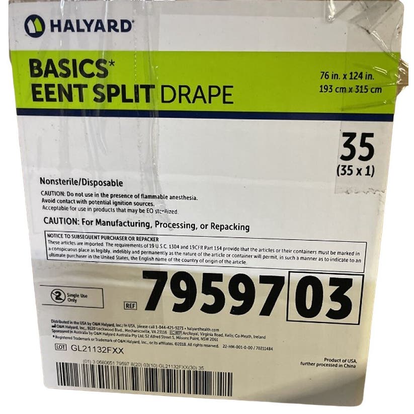 (Case of 35) Halyard Basics EENT Split Drapes, 76" x 124" - Free Shipping