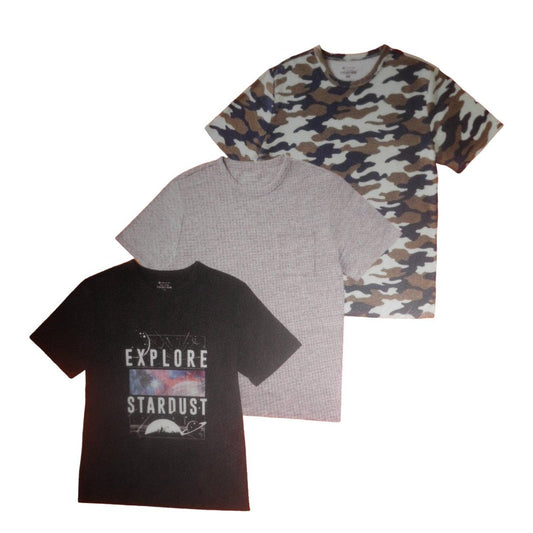 Boys 3-Pack Tees (Size 14-16) Woodland Camo, Green Novelty, and Stardust Graphic