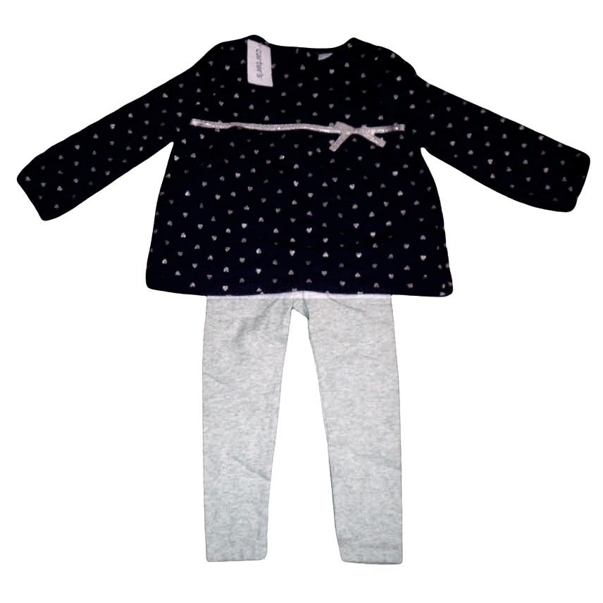 2T Carter's 2-Piece Blue Fleece Top w/ Gold Hearts w/ Gray Leggings