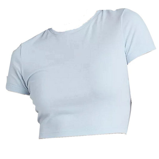 Women's X-Small Short Sleeve Slim Fit Cropped Shirt, Baby-Blue - Free Shipping