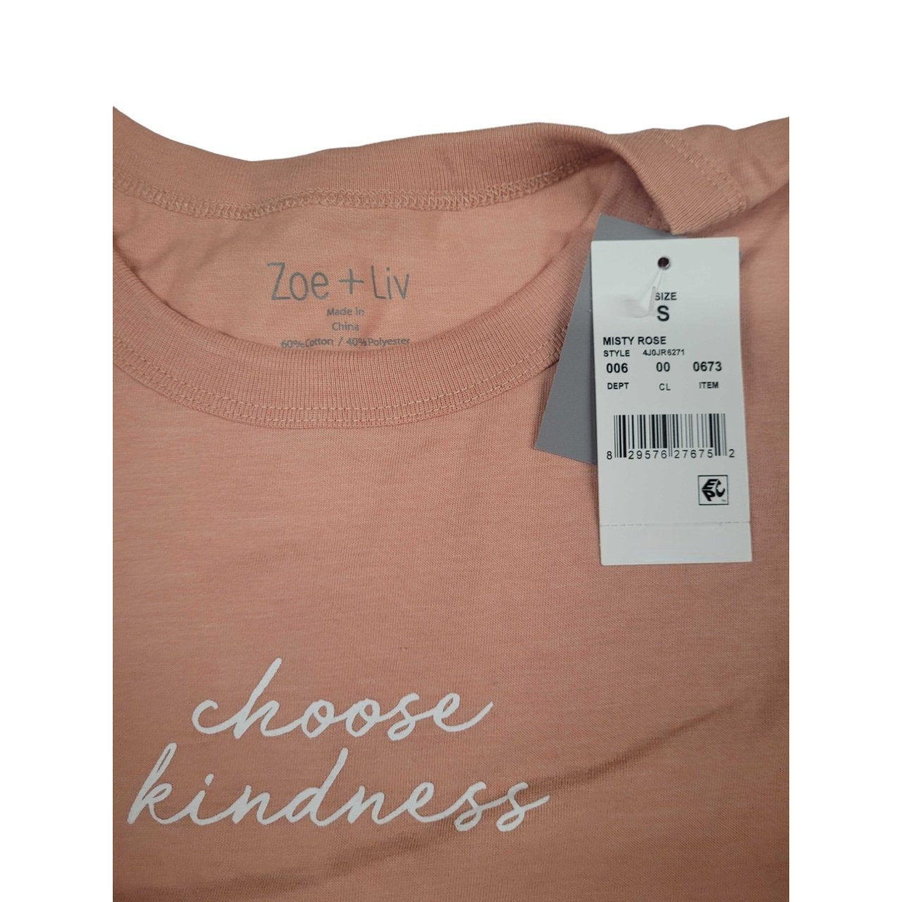 Women's Small "Choose Kindness" Short Sleeve Graphic T-Shirt - Misty Rose