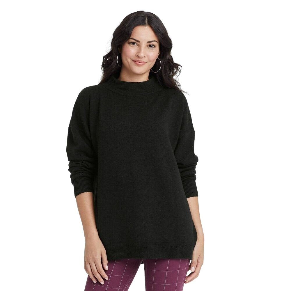 Women's Medium, Black, Slouchy Mock Turtleneck Pullover Sweater - A New Day