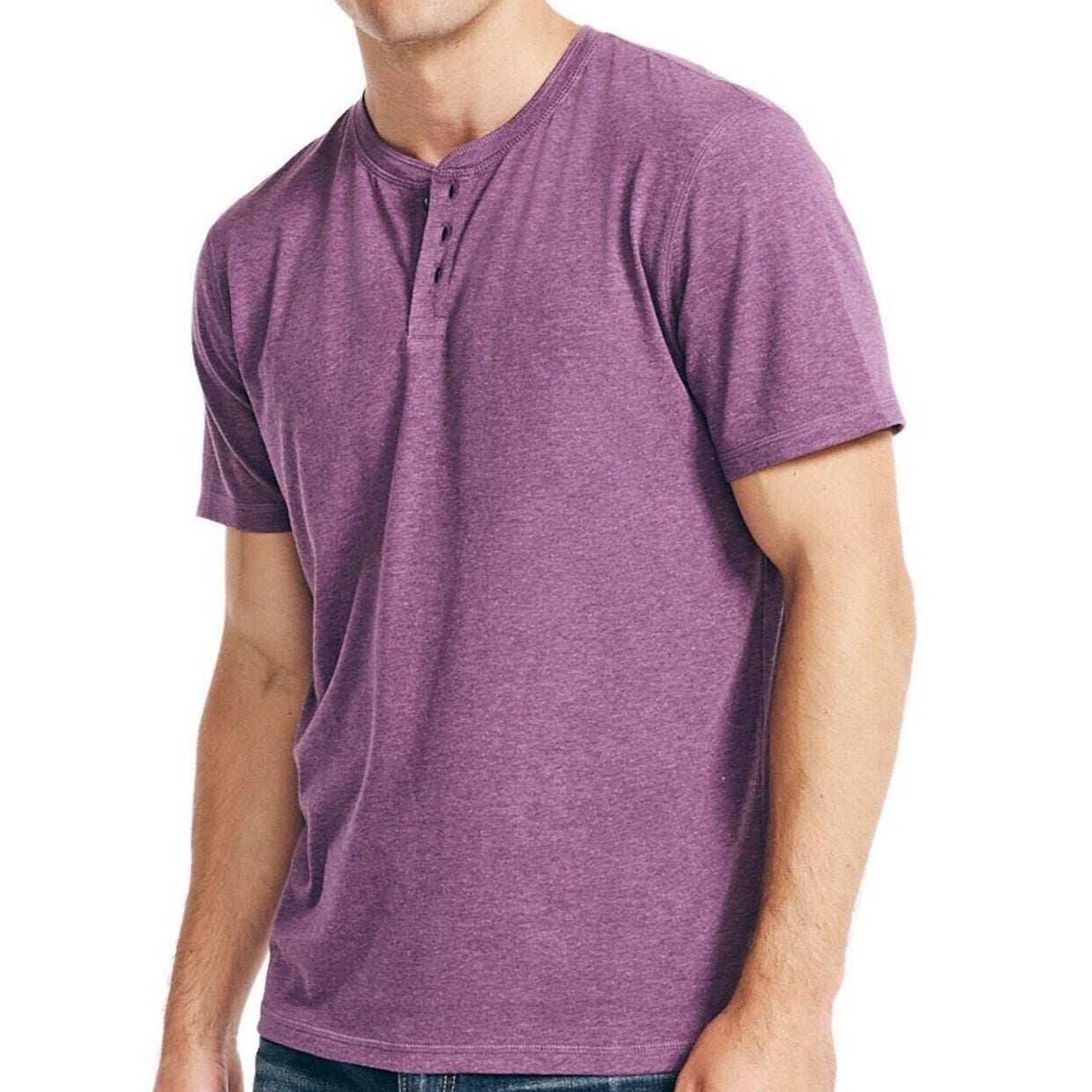 Lucky Brand Men's Small S/S Henley Three Button Casual Shirt, Vintage Violet