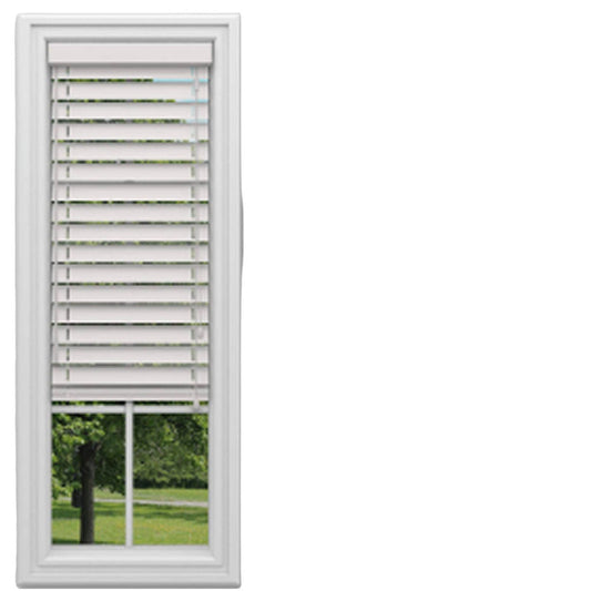 Custom White Cordless 2" Faux Wood Blinds, Room Darkening - 23" W x 72"L