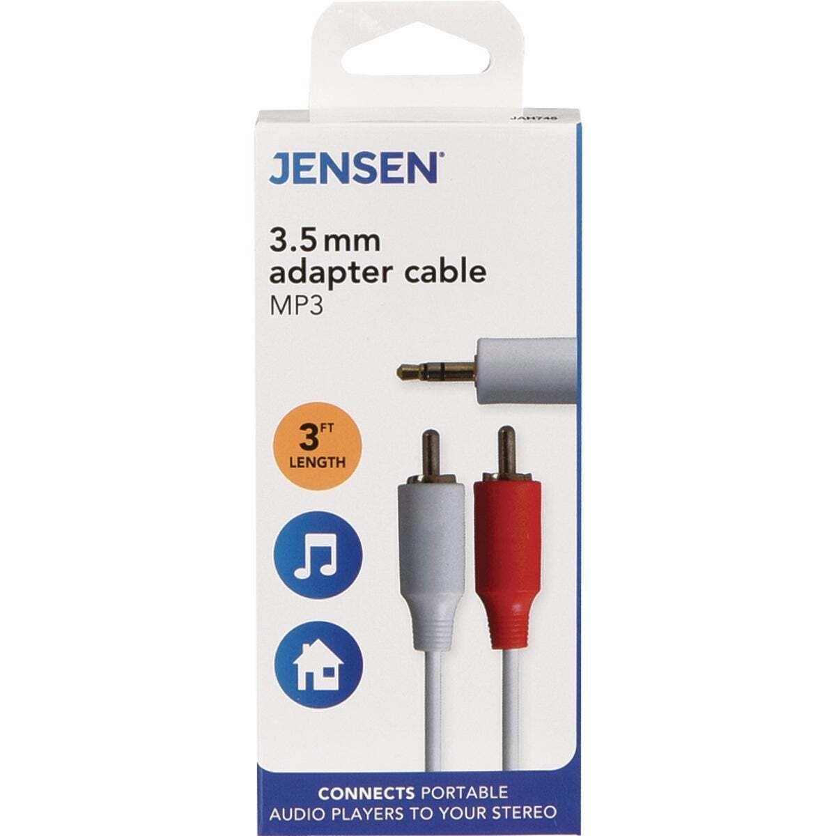 Jensen 3 Ft. Stereo Audio Cable, 3.5MM Y To RCA PLUGS, MP3 to Stereo, JAH745