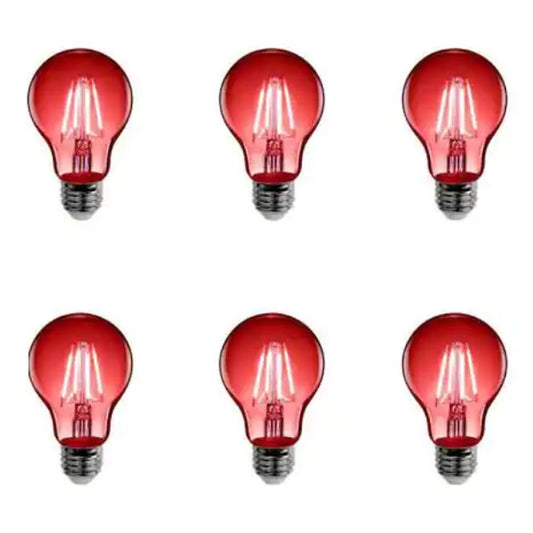 (6 Pk) 4.5W 25W A19 Medium E26 Base Dimmable Filament LED Light Bulb Red Clear