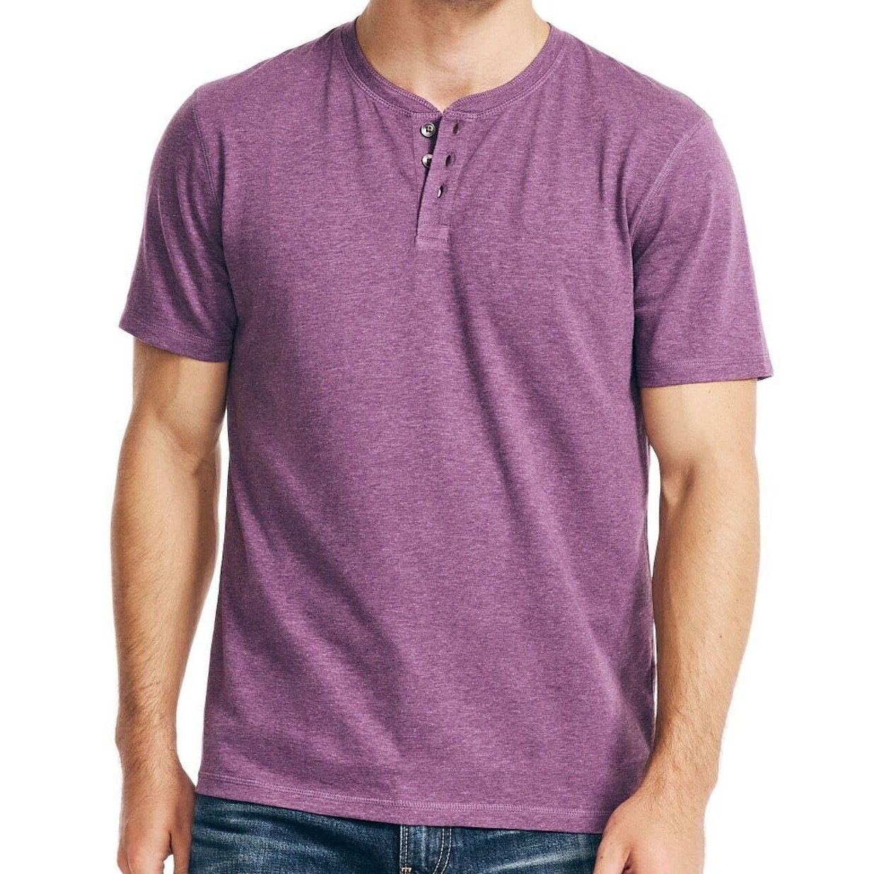 Lucky Brand Men's Small S/S Henley Three Button Casual Shirt, Vintage Violet