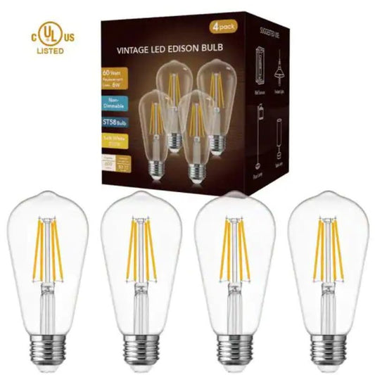 YANSUN UL Listed 6W 60W ST58 Edison LED Light Bulb Soft White 2700K (4-Pack)