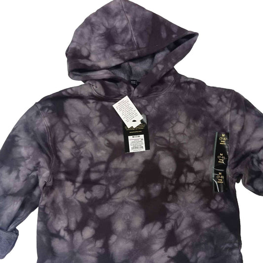 Kids' Medium Fleece Raw Edge Boxy Hoodie - art class Tie Dye Charcoal Gray