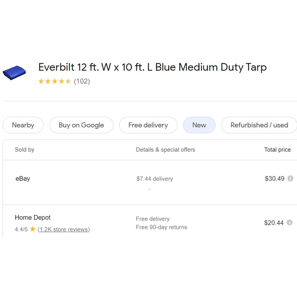 Everbilt 12 ft. x 10 ft. (120 Sq. Ft.) Blue Medium Duty Tarp - Free Shipping