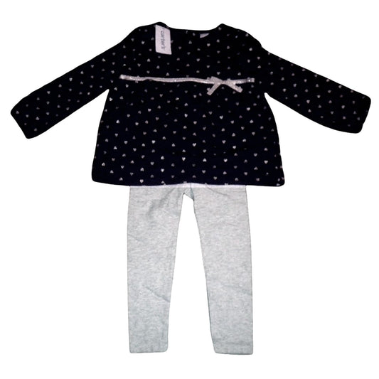 3T Carter's 2-Piece Blue Fleece Top w/ Gold Hearts w/ Gray Leggings