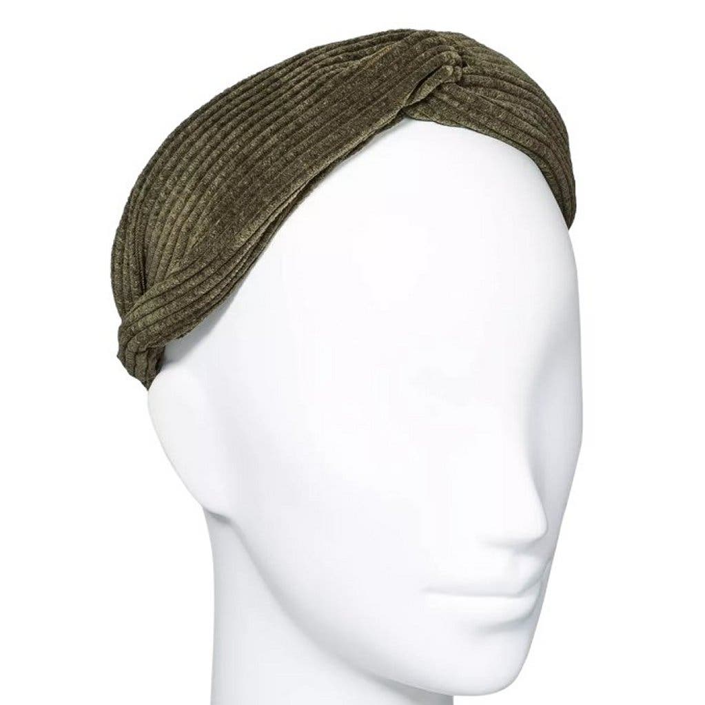 Corduroy Twist Top Headband- Color: Green