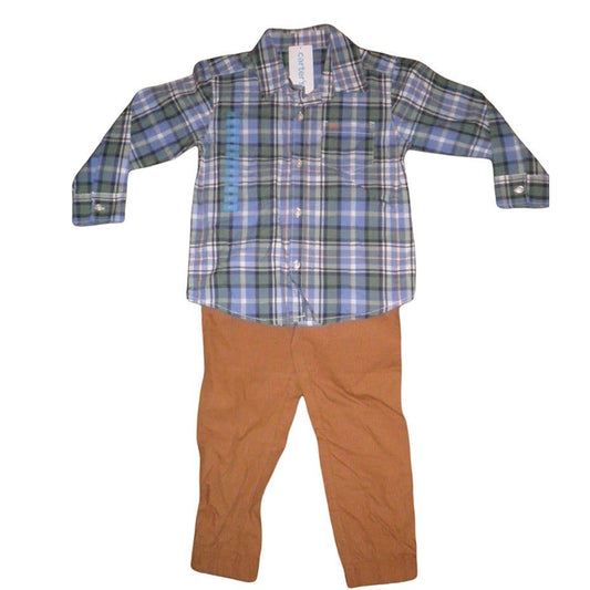 Carter's Blue Plaid L/S 2-Piece Outfit 2T Toddler 100% Cotton, NWT