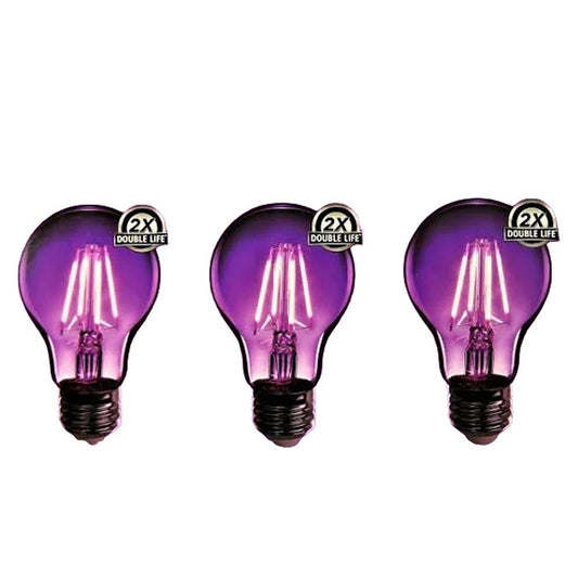 (3-PK) Feit Electric (A19/TP/LED) Purple Filament LED 25W, A19 2.38" D x 4.44" H