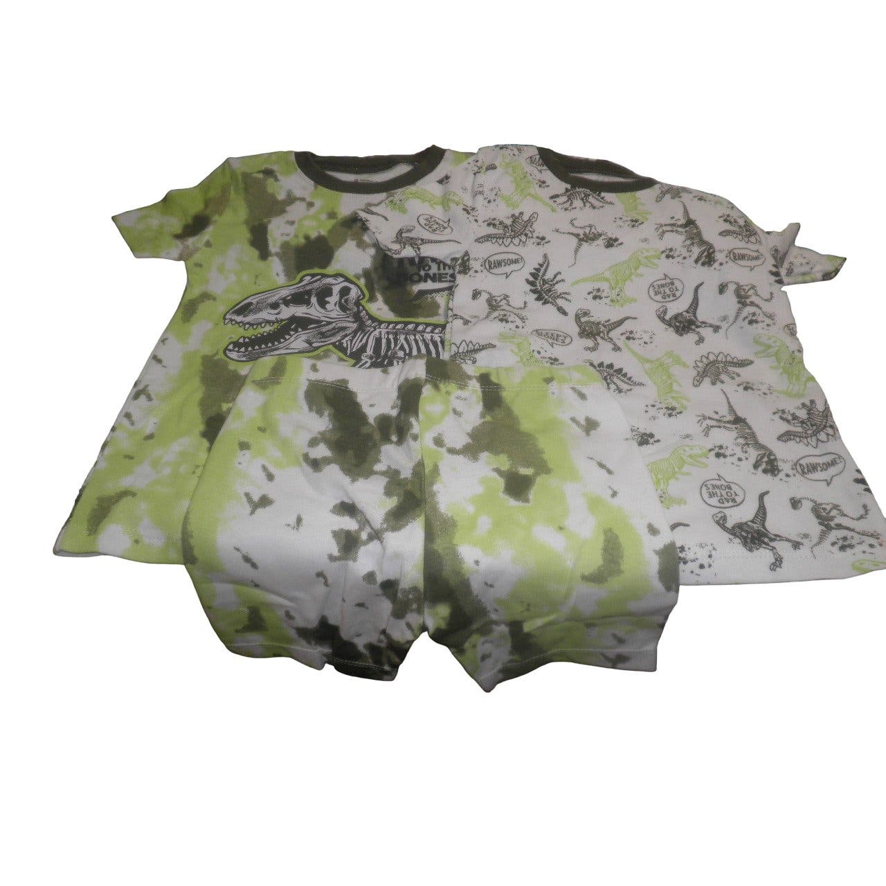 Boys 4T Cotton Short Sleeve 3 Piece Pajama Set Dinosaurs (1) Shorts & (2) Tops