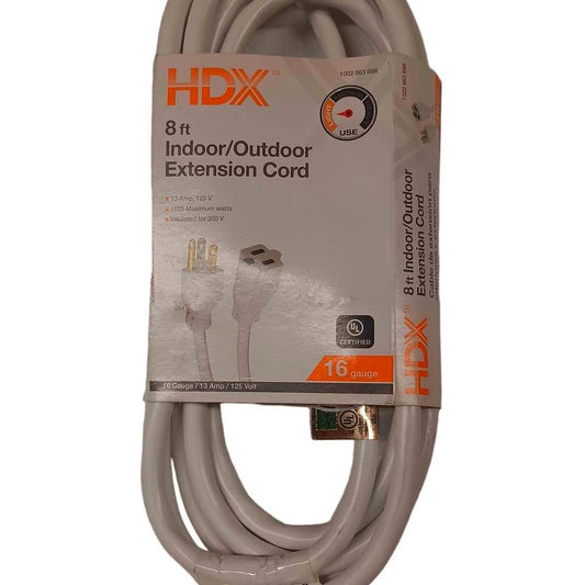 HDX 8 ft. 16 Gauge 13A Light Duty Indoor/Outdoor Extension Cord, White