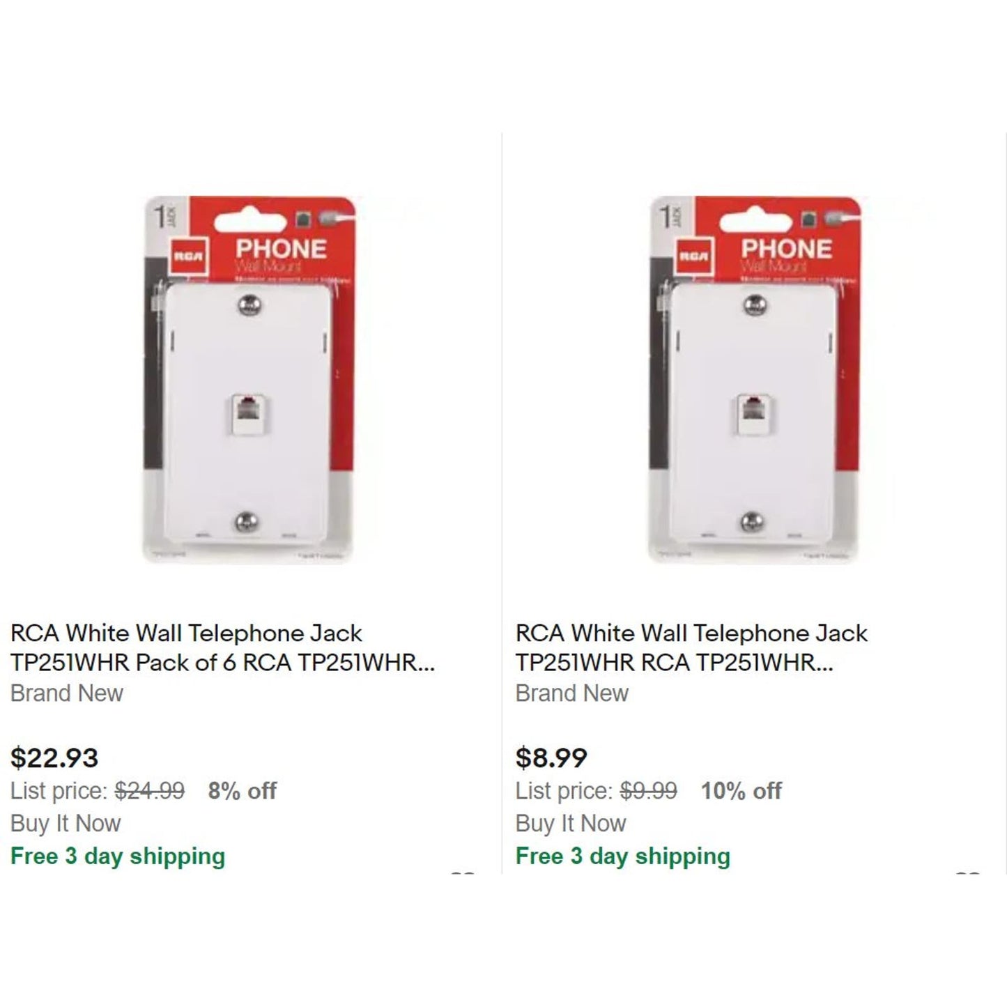 Six (6) RCA Modular Wall Telephone Mount / Jack TP251WH (White) - Free Shipping