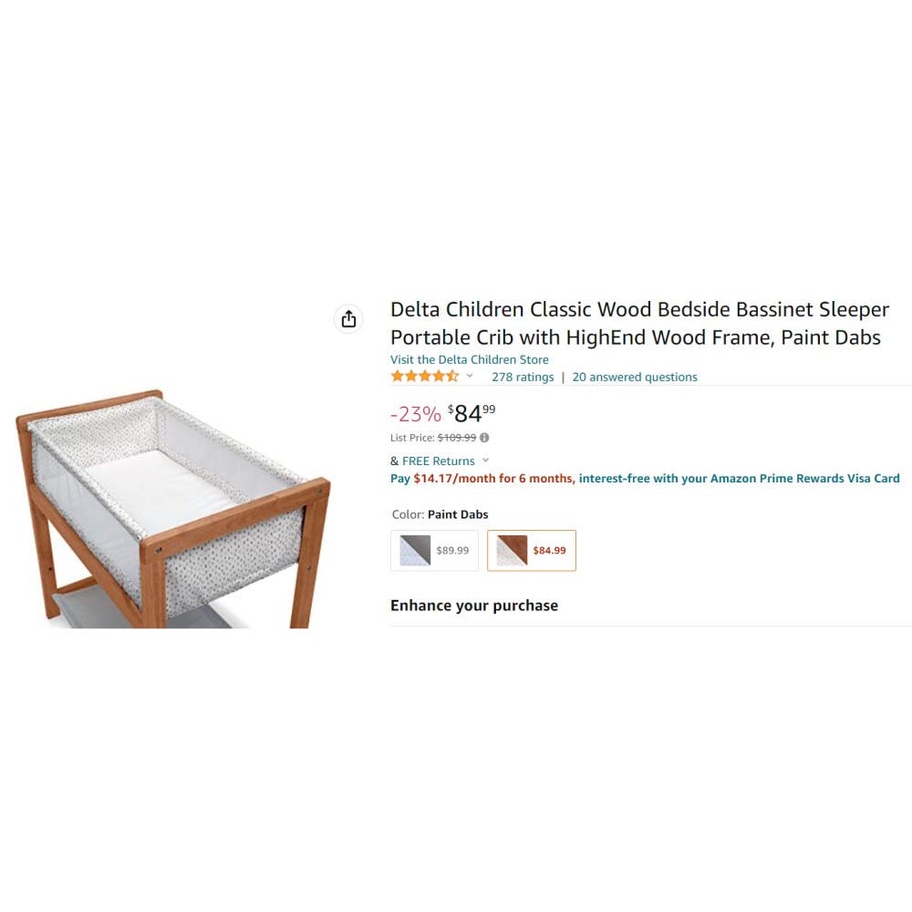 Delta Children Classic Bassinet Sleeper Portable Crib w/ High-End Wood Frame