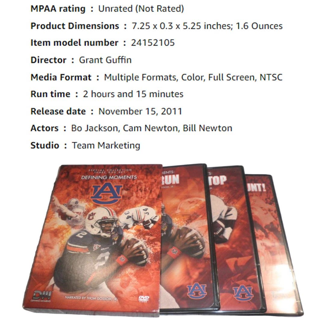 Defining Moments Auburn FB (3-DVD Set) Title Run, Over the Top, & Punt Bama Punt