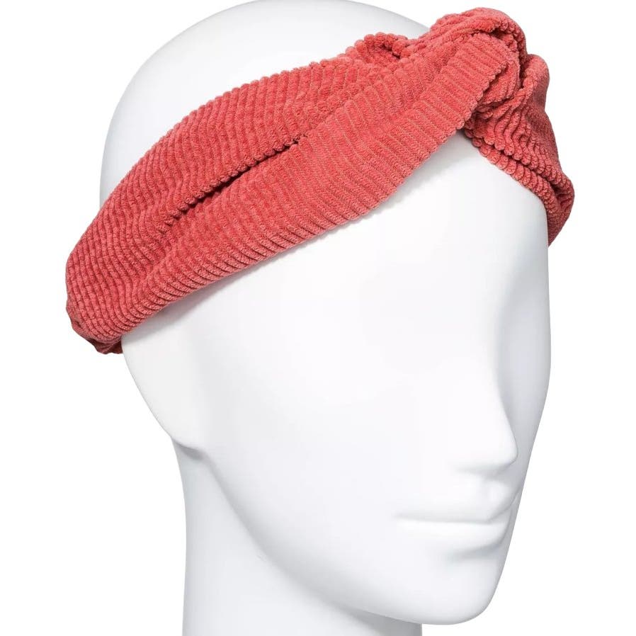 Corduroy Knot Front and Elastic Back Hairband Headwrap- Coral, Universal Thread