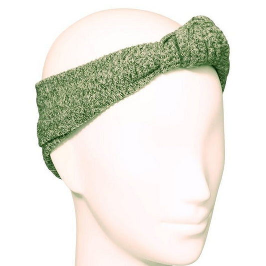 Heathered Knit Tubular Knot Front Headband Headwrap, Green + Free Shipping